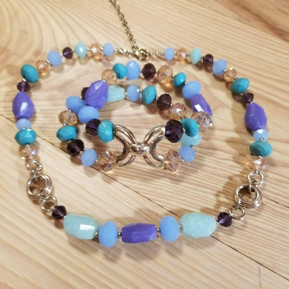 Crystal Gold 19" Statement Collar Necklace & Bracelet